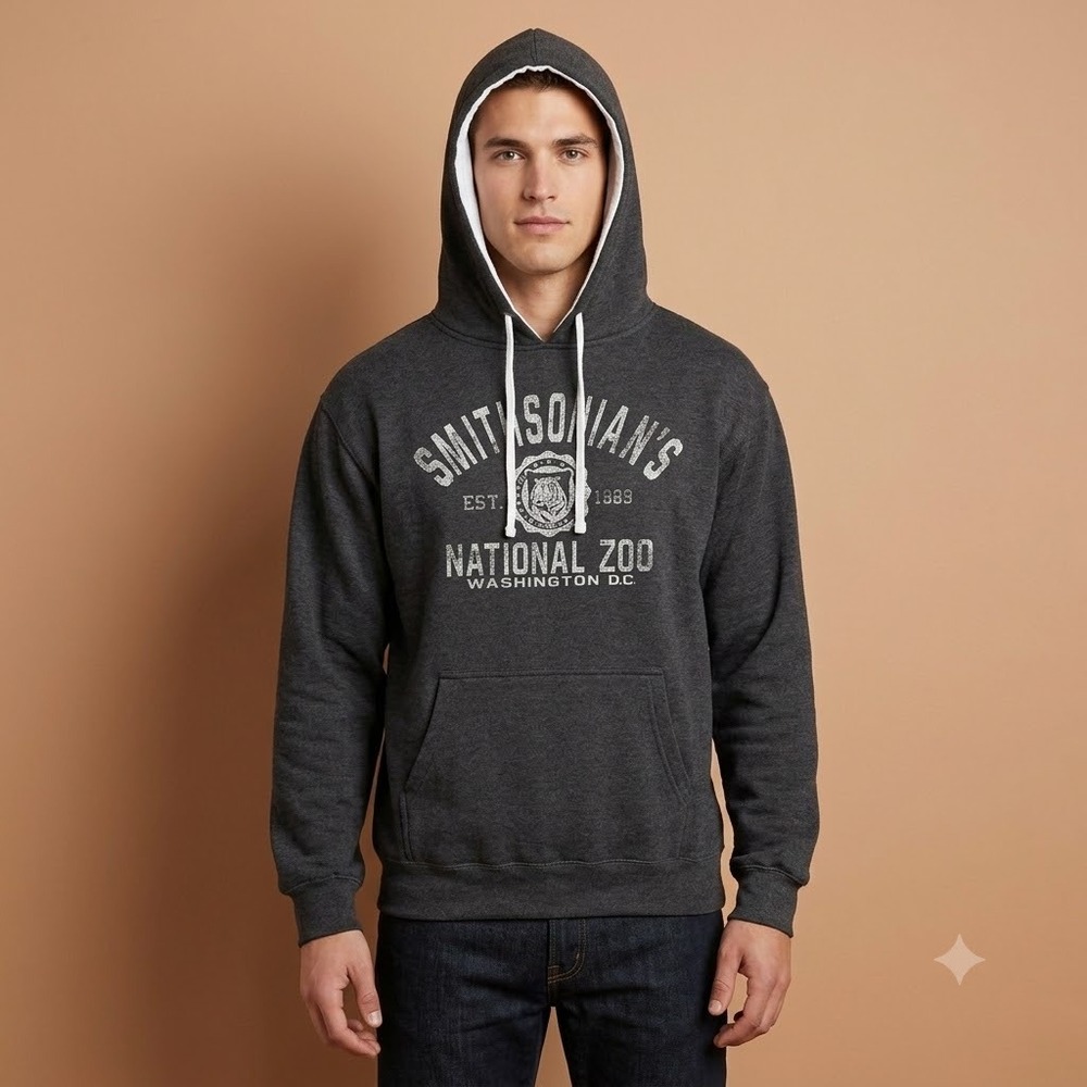 Smithsonian National Zoo Hoodie Mens L Gray Prairie Mountain Pullover